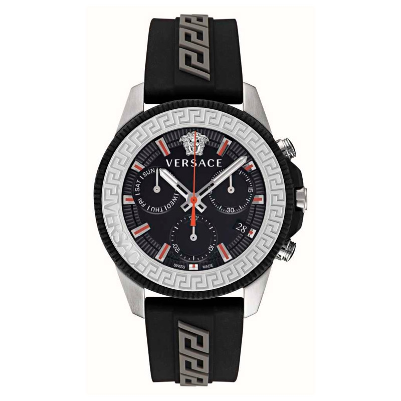 Reloj Versace Greca Reaction Chrono en acero con correa de silicona, VE3J00222.