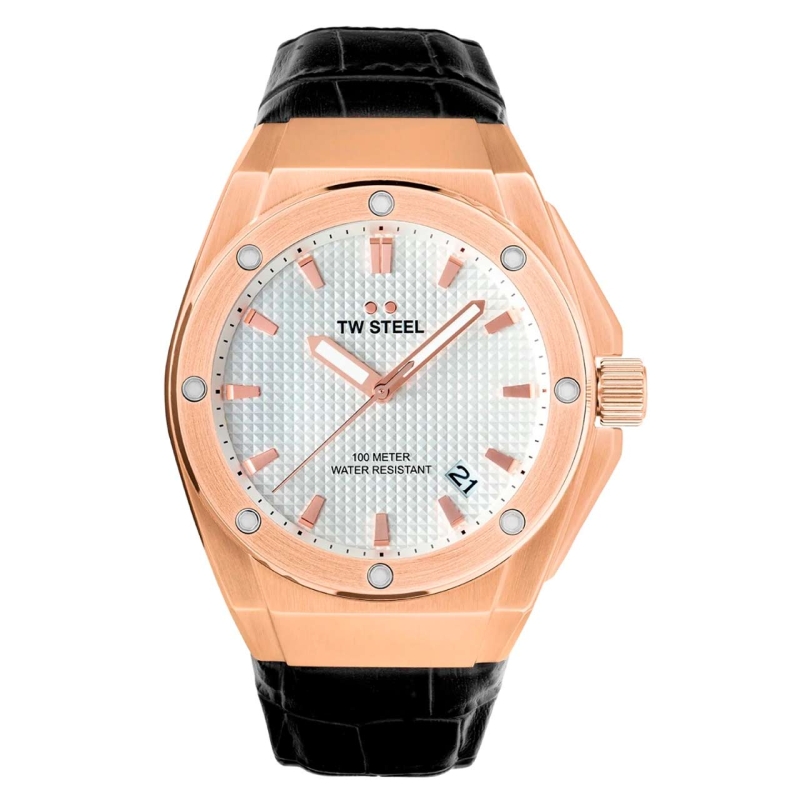 Reloj Tw Steel Ceo Tech de hombre en acero dorado y correa de piel, CE4109.