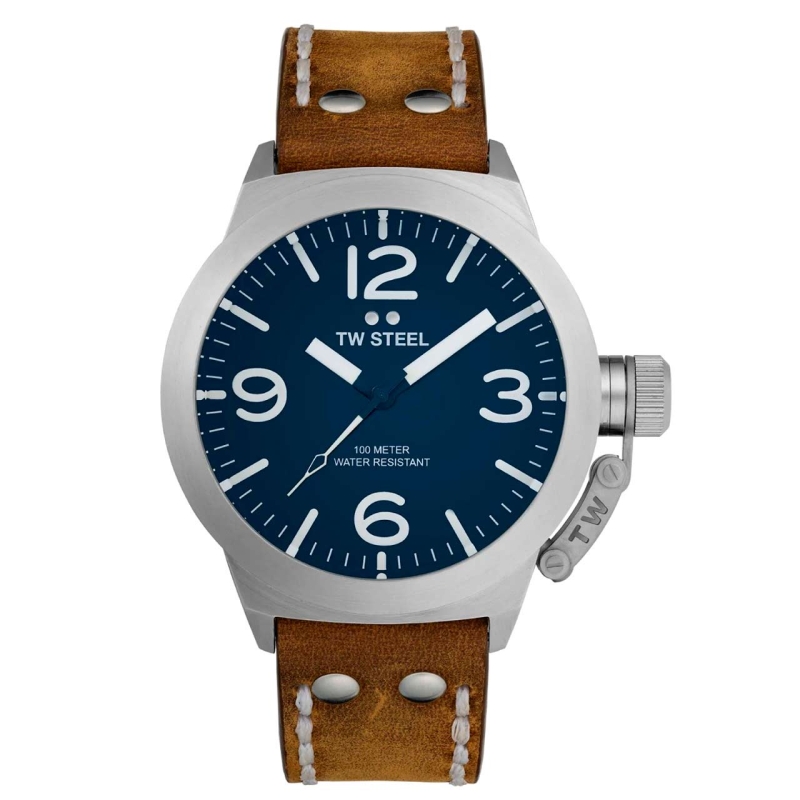 Reloj Tw Steel Canteen de hombre en acero clásico con correa de cuero, CS102.