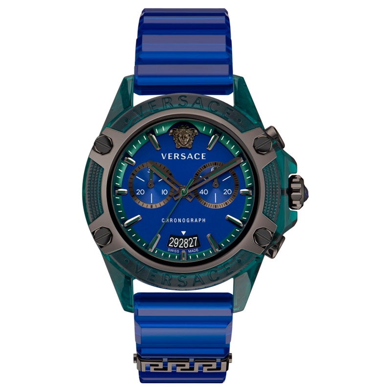 Reloj Versace Geo Chrono de hombres IP negro con correa de silicona, VEZ701122.