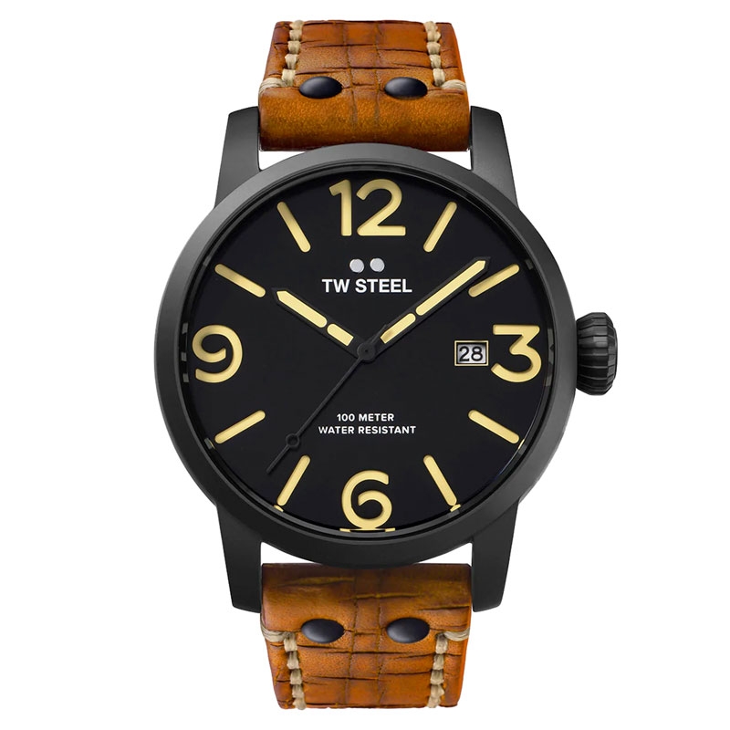 Reloj Tw Steel Maverick con 45 mm., chapado en negro y correa marrón MS31.