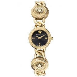 Reloj Versace Stud Icon de mujer en acero dorado y esfera negra, VE3D00422.