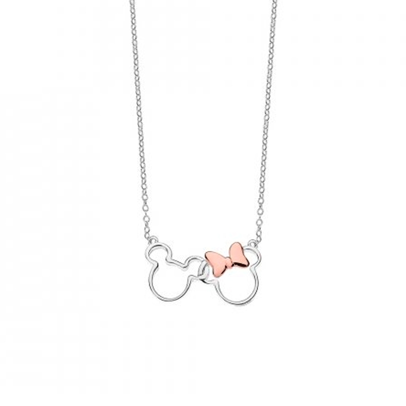 Colgante Disney para chicas en forma de Mickey y Minnie con lazo rosé, NS00004TL-157.
