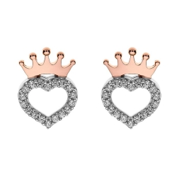 Pendientes Disney en forma de corazón en plata con circonitas y corona rosé, ES00005TZWL.