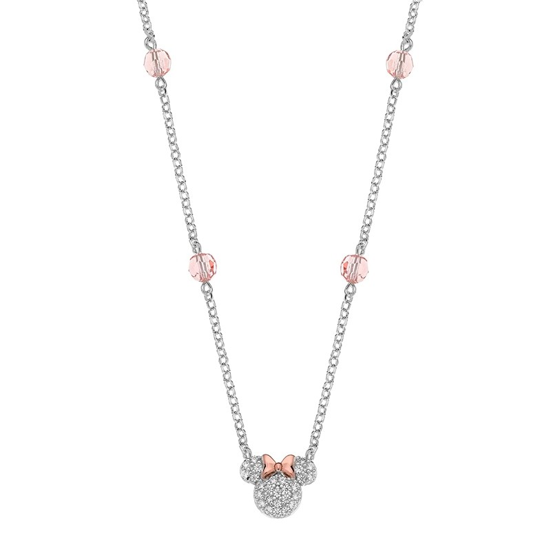 Colgante de plata Disney Minnie, circonitas y lazo rosé, NS00026TRPL-157.CS.
