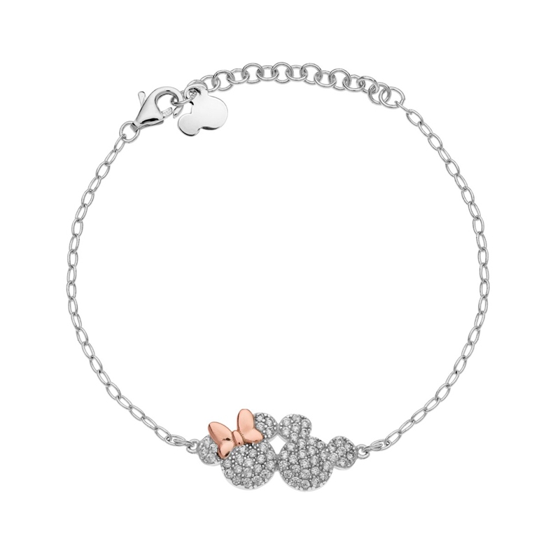 Pulsera de plata Disney con Mickey y Minnie de circonitas, BS00048TZWL-55-CS.