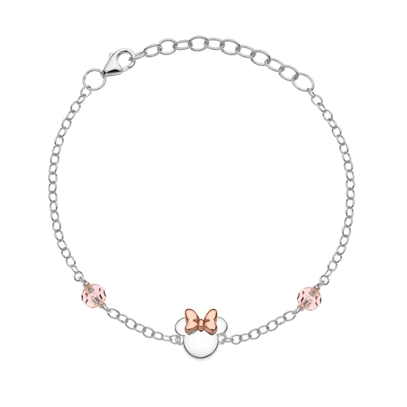 Pulsera de plata Disney con Minnie y cristal rosa, BS00033TRWL-55.CS.