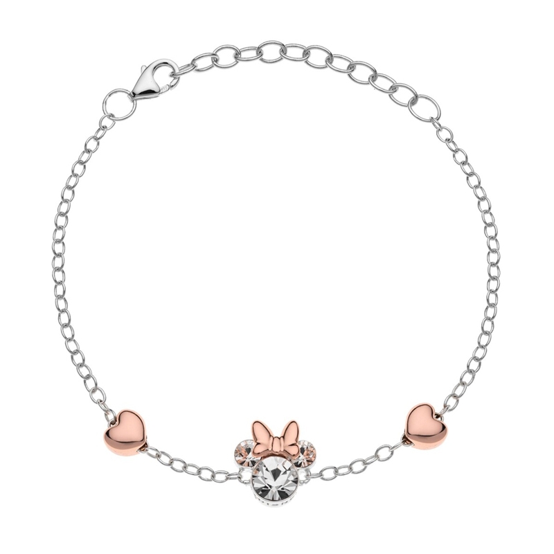 Pulsera de plata Disney con Minnie y corazones, BS00035TRPL-55.CS.