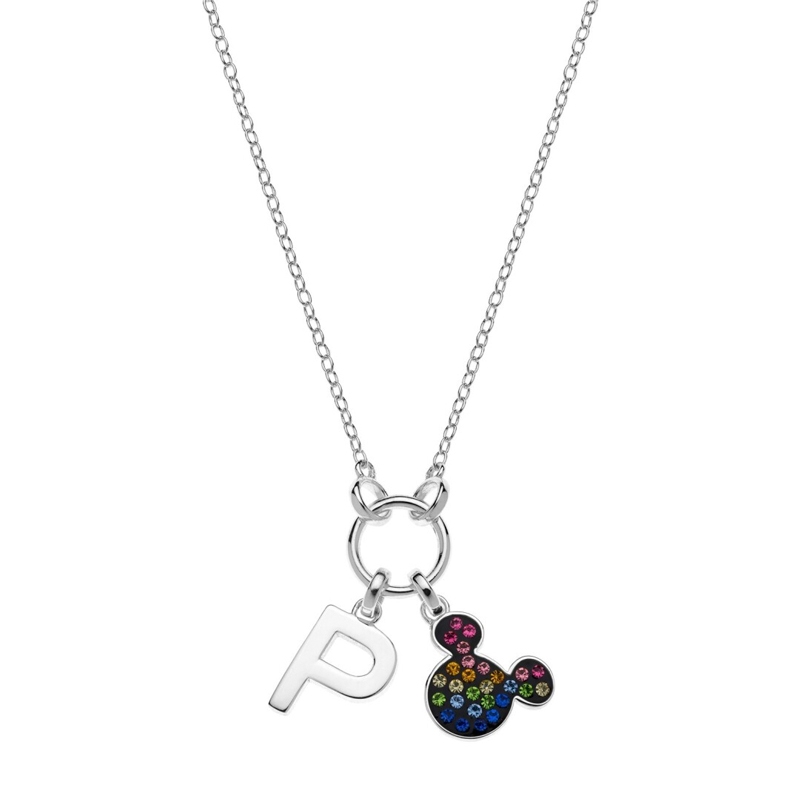 Colgante Disney con letra P y Mickey de circonitas multicolor, NS00013SRML-P.CS.