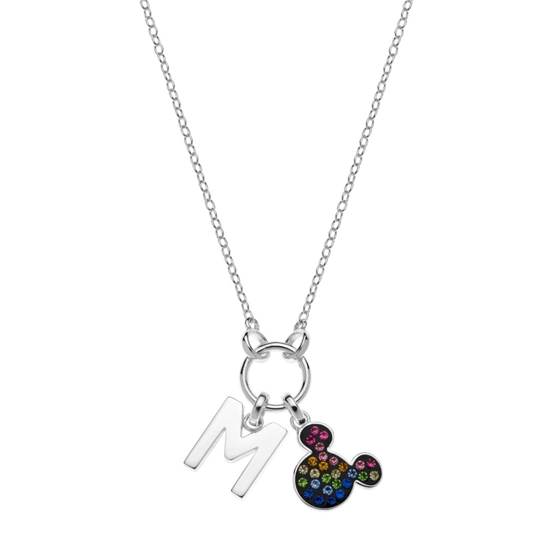 Colgante Disney con letra M y silueta Mickey con circonitas, NS00013SRML-M.CS.