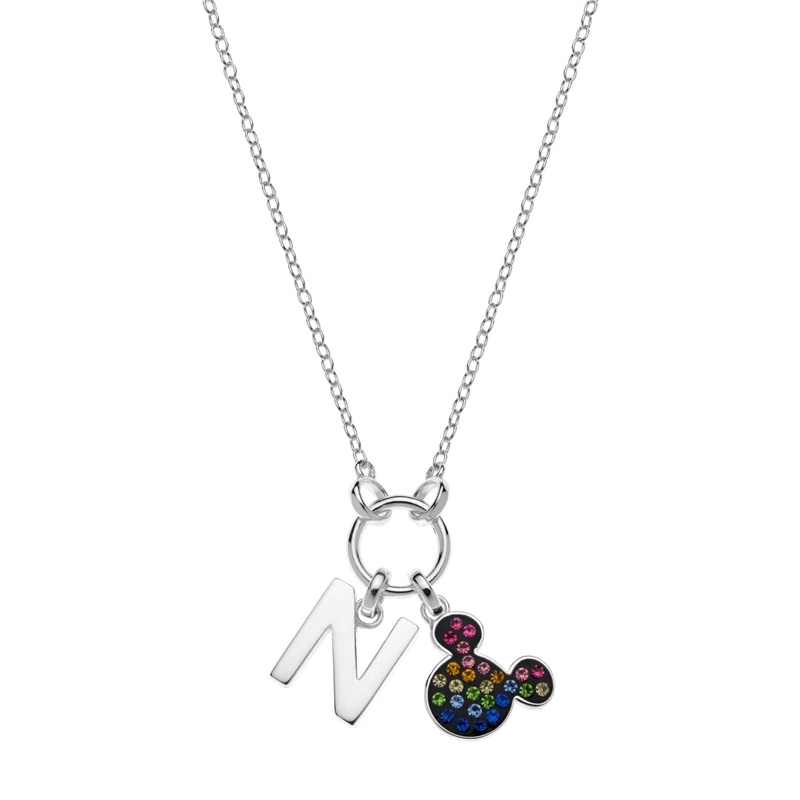 Colgante en plata Disney letra N y Mickey multicolor, NS00013SRML-N.