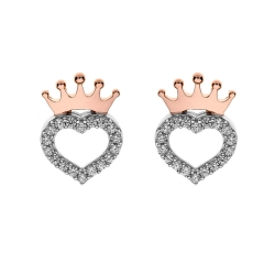 Pendientes de plata Disney de corazón en plata con corona rosé, ES00005TZWL.