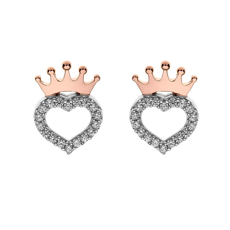 Pendientes de plata Disney de corazón en plata con corona rosé, ES00005TZWL.