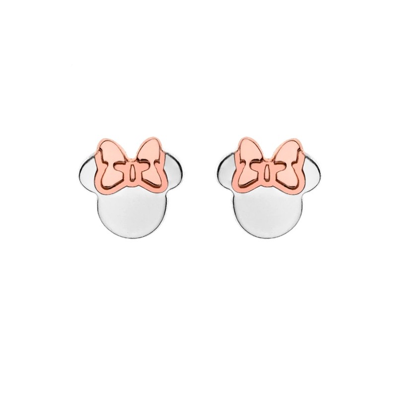 Pendientes en plata Disney con Minnie y lazo rosé, ES00008TL.CS.