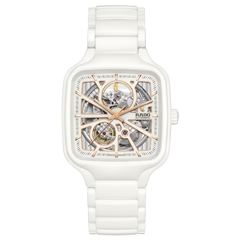 Reloj Rado True Automatic Square Open Heart cerámica blanca, R27073012.