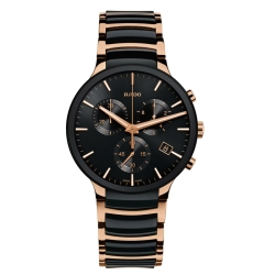 Reloj Rado Centrix para hombre con cronógrafo, en cerámica negra y acero dorado R30187172.