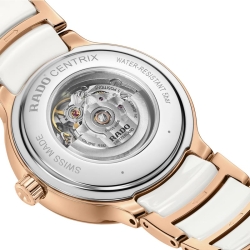 Reloj Rado Centrix Automatic Diamonds cerámica blanca y rosé, R30019744.