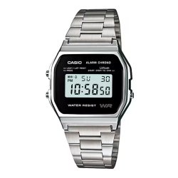 Reloj Casio Retro Collection, digital plateado con pantalla negra A158WEA-1EF.