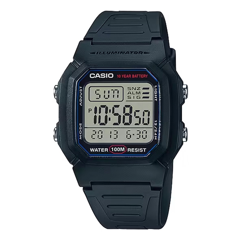 Reloj Casio Illuminator en negro, 100 m., W-800H-1AVES.