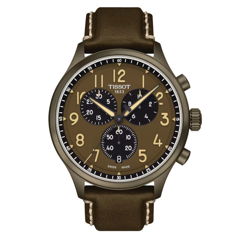 Reloj Tissot Chrono XL de hombre en verde caqui y correa de cuero, T1166173609200.