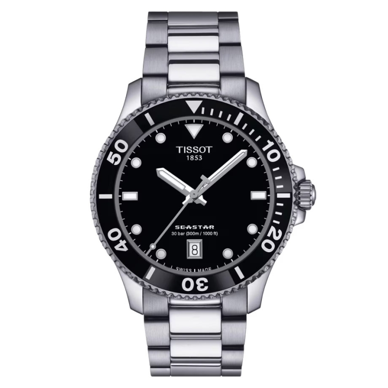 Reloj Tissot Seastar en acero con esfera negra 40 mm., T1204101105100.