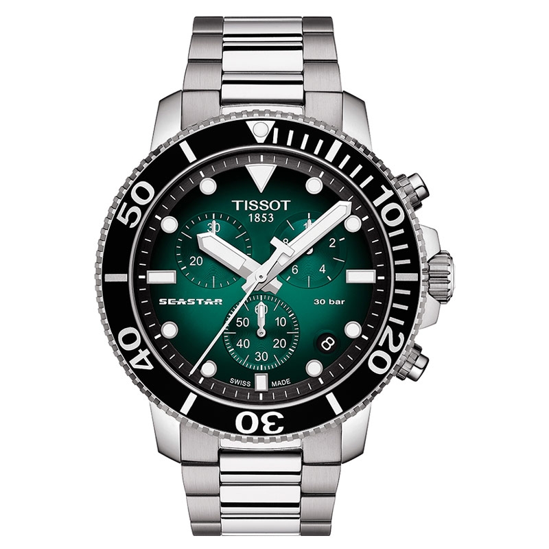 Reloj Tissot Seastar 1000 Chronograph en acero y esfera verde, T1204171109101.