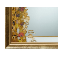 Detalle de la esquina inferior izquierda del espejo decorado en dorado "El beso" de Gustav Klimt, Goebel.