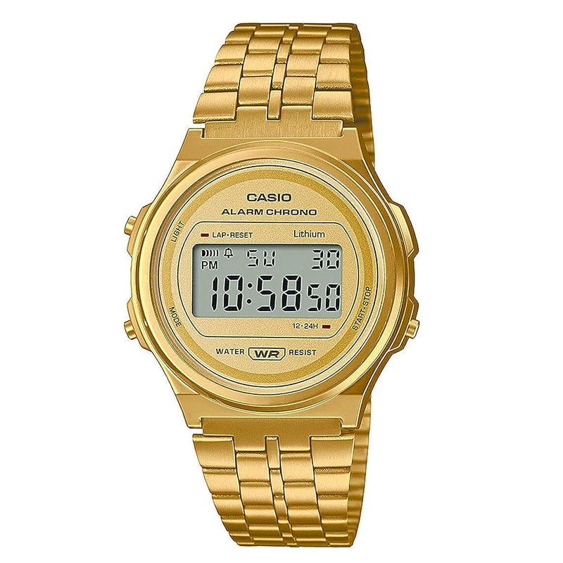 Reloj Casio Vintage unisex dorado con caja redonda, A171WEG-9AEF.