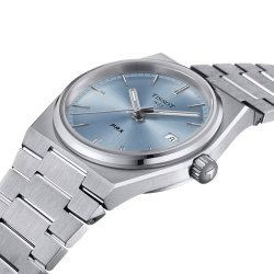 Reloj Tissot PRX de mujer con esfera celeste en acero, T1372101135100.