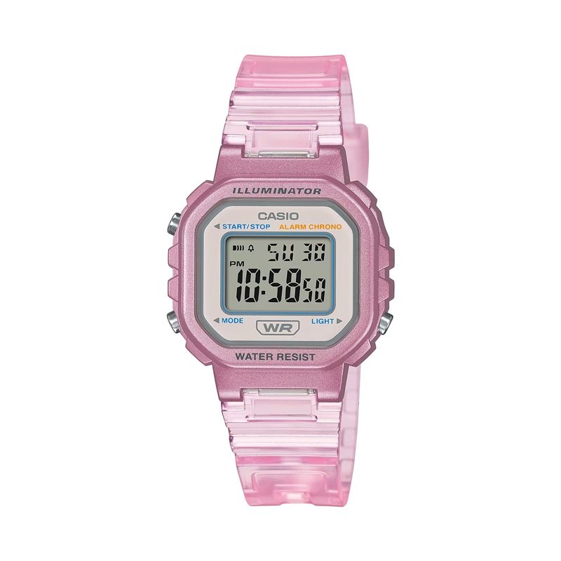 Reloj Casio Pop infantil correa transparente rosada, LA-20WHS-4AEF.