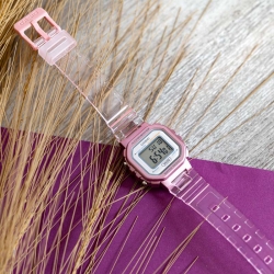 Reloj Casio Pop infantil correa transparente rosada, LA-20WHS-4AEF.