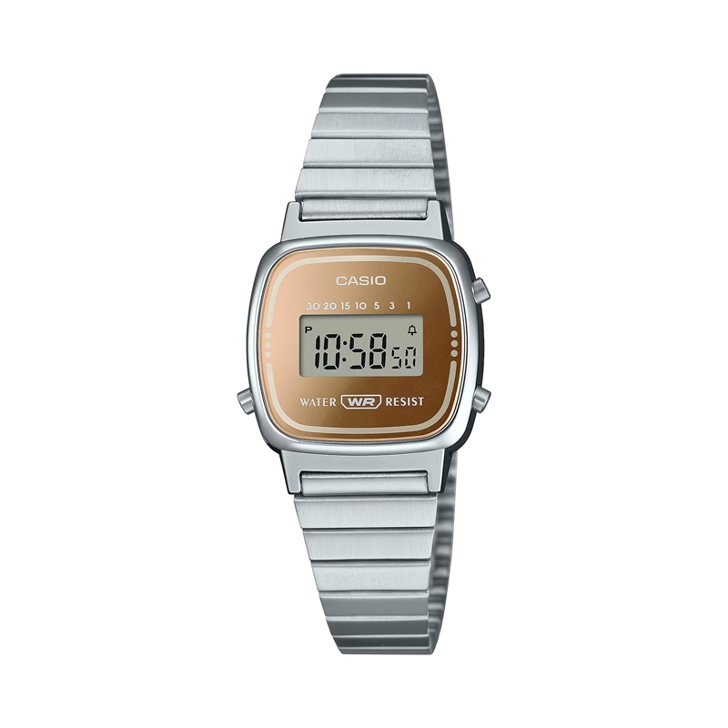 Reloj Casio Vintage de mujer plateado con esfera champan, LA670WES-4AEF.