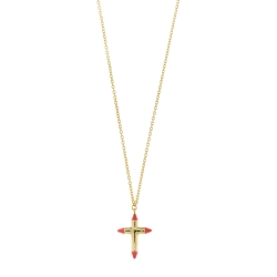 Cruz de plata dorada y esmalte en rosa coral, Salvatore Plata, 213C0138.