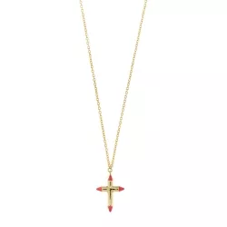 Cruz de plata dorada y esmalte en rosa coral, Salvatore Plata, 213C0138.