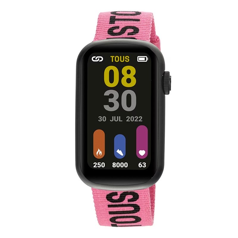 Reloj inteligente Tous T-Band negro con correa de nylon rosa/negra, 200351088.