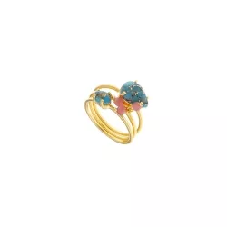 Triple anillo de plata dorada, turquesas y turmalinas, de Salvatore Plata, 163S0249.