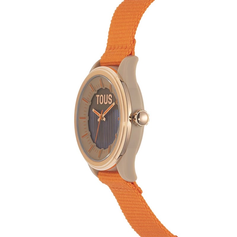Reloj Tous Vibrant Sun solar, caja beige y correa naranja, 200351067.