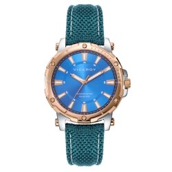 Reloj Viceroy Heat de mujer bicolor rosé con correa azul, 401178-37.