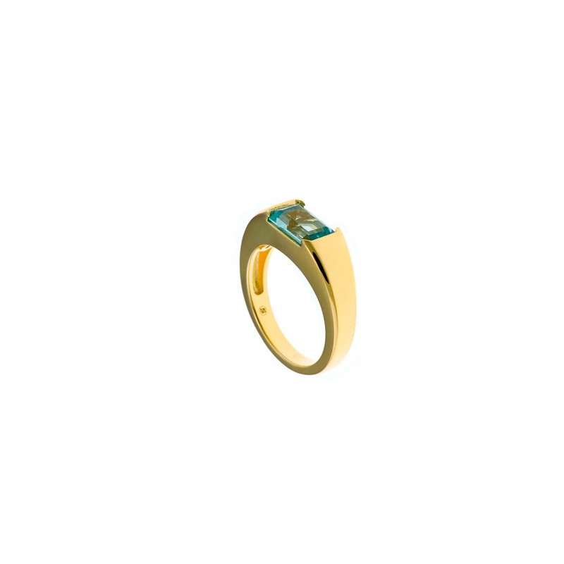 Anillo de plata dorada con piedra verde agua, Salvatore Plata, 136S0302.