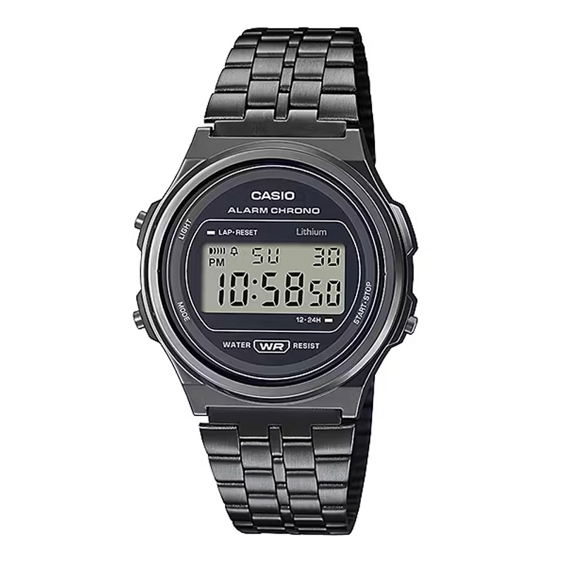 Reloj Casio Vintage con caja redonda en negro, A171WEGG-1AEF.