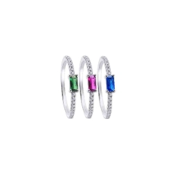 3 anillos en plata con piedra en baguette de color, Durán Exquse, 00510622.