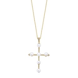 Cruz Pearl en plata dorada, circonitas y perlas, Durán Exquse, 00510277.