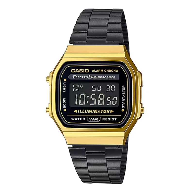 Reloj Casio Vintage dorado con correa negra, A168WEGB-1BEF.