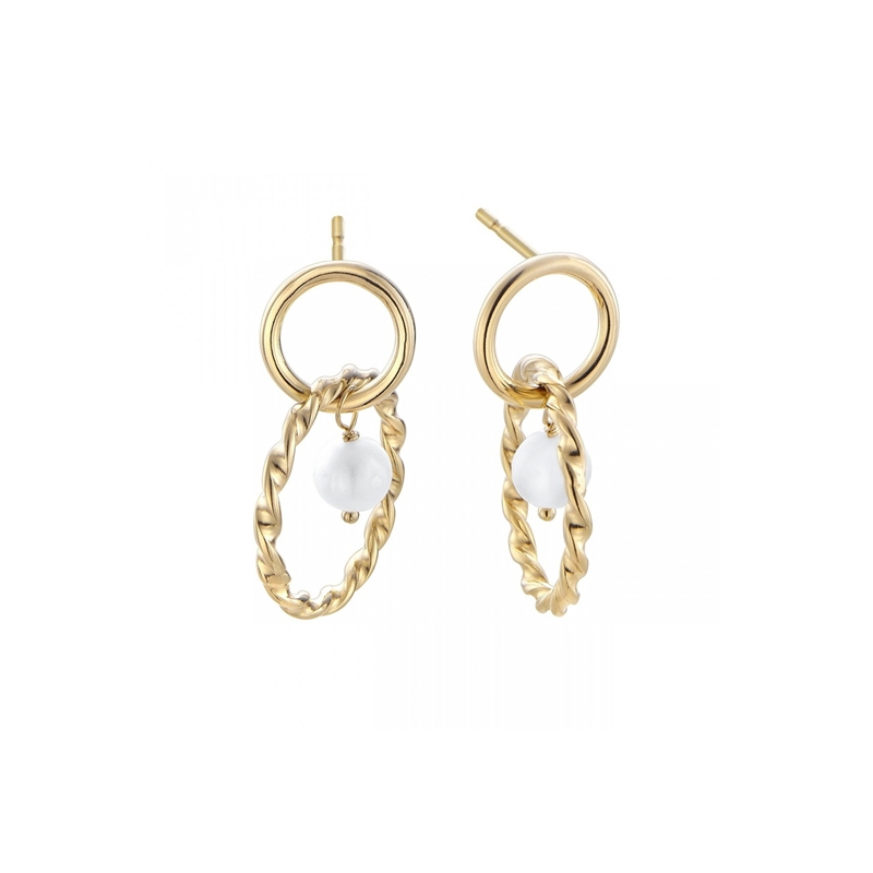 Pendientes Pearl de Durán Exquse en plata dorada y perla, 00510422.