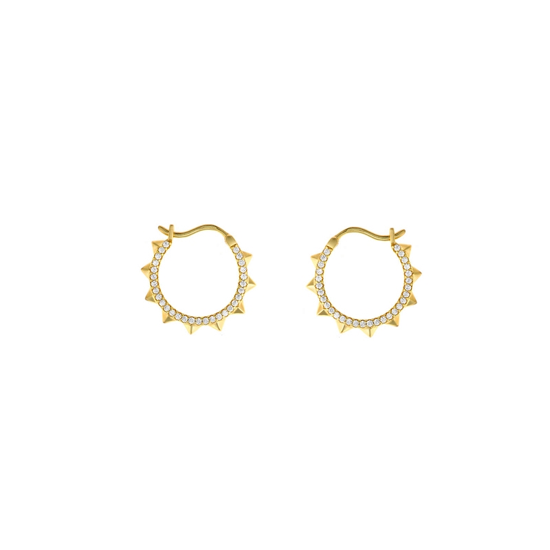 Aros de plata dorada con pinchos y circonitas, de Salvatore Plata, 195A0128.