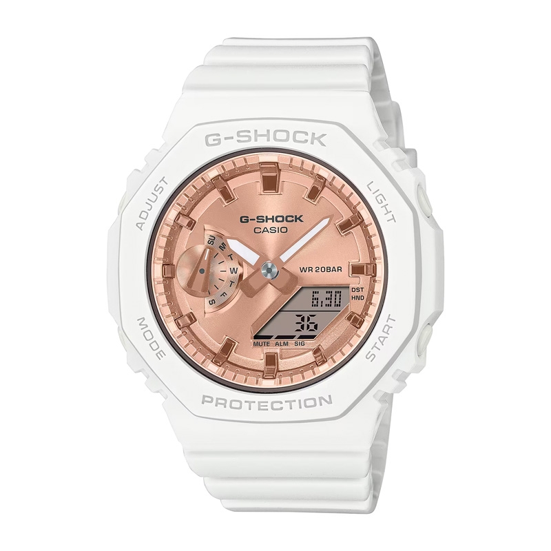Reloj G-Shock Serie S en blanco y esfera rosé, GMA-S2100MD-7AER.