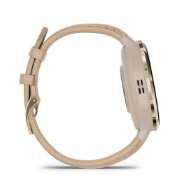 Reloj Garmin Venu® 3S correa piel beige y bisel dorado, 010-02785-55.