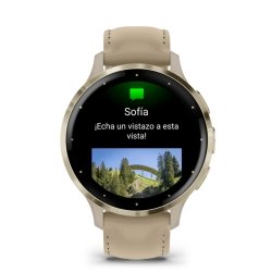 Reloj Garmin Venu® 3S correa piel beige y bisel dorado, 010-02785-55.