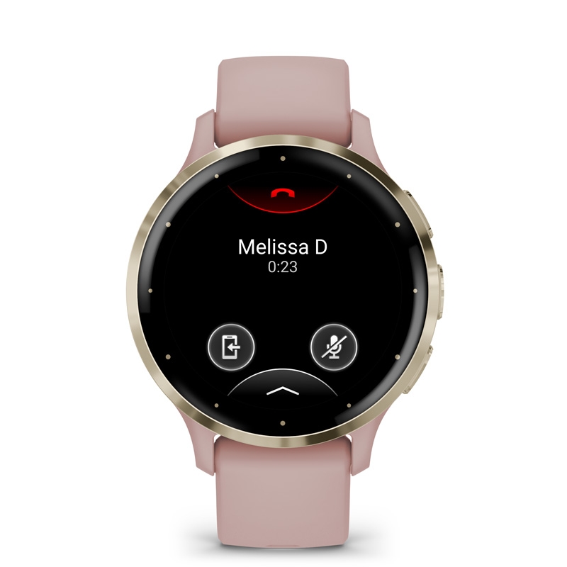 Reloj Garmin Venu® 3S rosa con bisel de acero dorado, 010-02785-03.