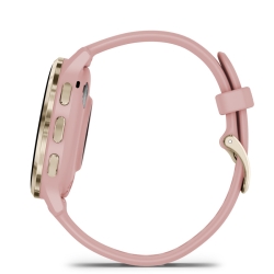 Reloj Garmin Venu® 3S rosa con bisel de acero dorado, 010-02785-03.